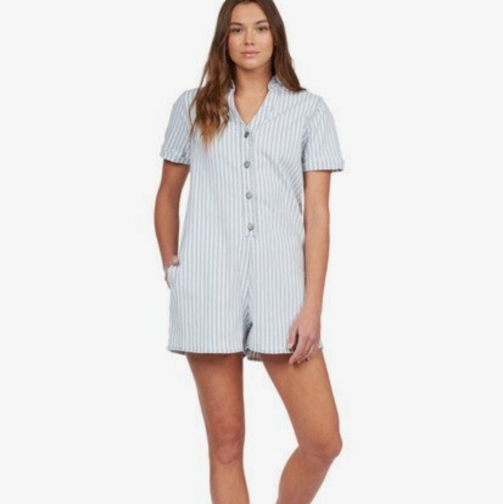 Roxy Denim Romper - Pink Sunglasses Short Sleeve Playsuit